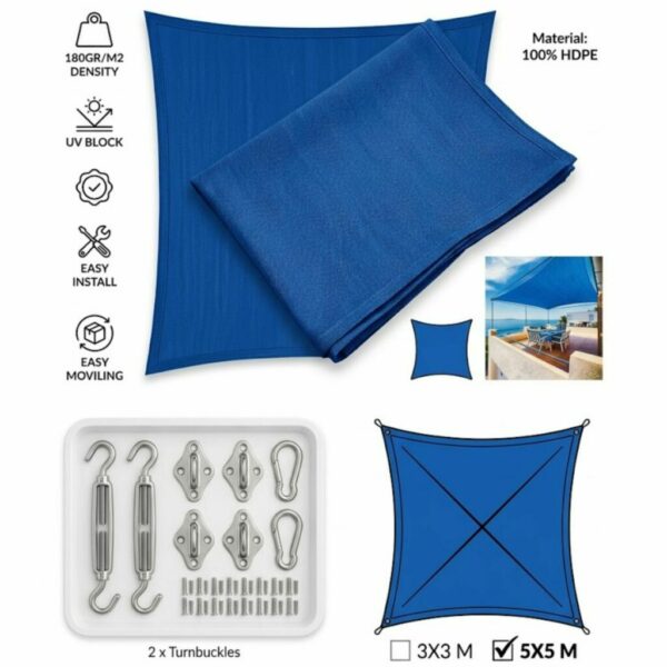 TOLDO DE SOMBRA 5X5M AZUL CUADRADO