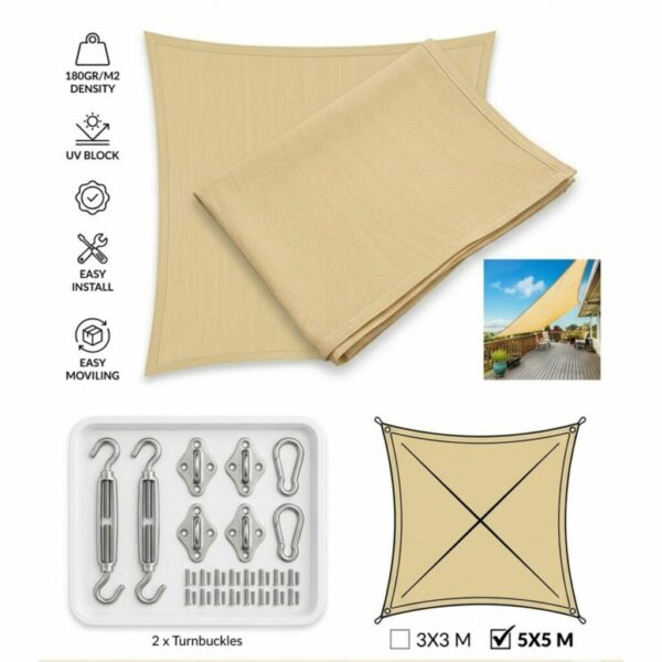 TOLDO DE SOMBRA 5X5M BEIGE CUADRADO